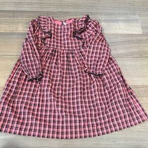 Bonton Pink and Black Plaid Kids Casual Dress
